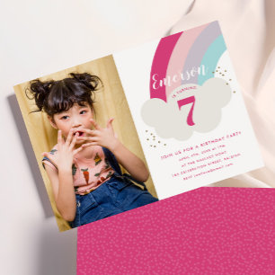 Rainbow cloud children's photo birthday party invitation