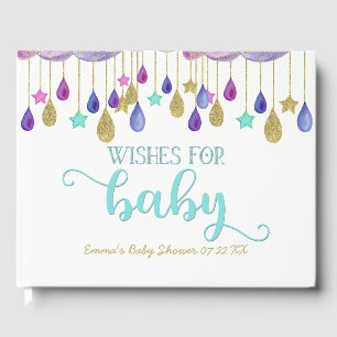 Rainbow Cloud Gold Glitter Wishes for Baby Shower Guest Book