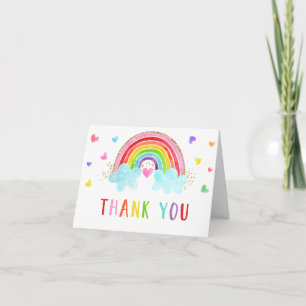 Rainbow Cloud Hearts Pink Gold Birthday Thank You Card