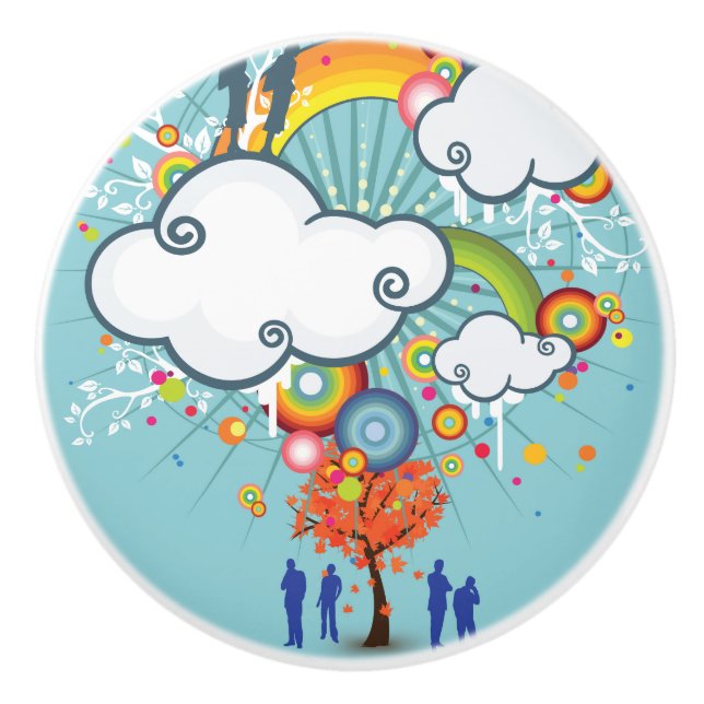 Rainbow Cloud People Ceramic Knob (Front)