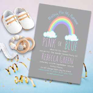 rainbow cloud pink or blue gender reveal party invitation