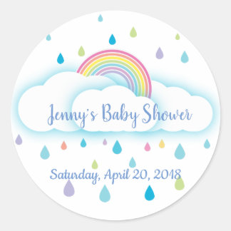 Rainbow Cloud Rainbow Baby Shower Save the Date Classic Round Sticker