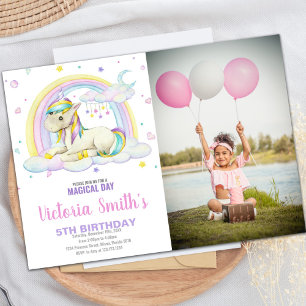 Rainbow Cloud Unicorn Birthday Invitation