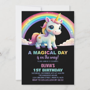 Rainbow Cloud Unicorn Birthday Invitations