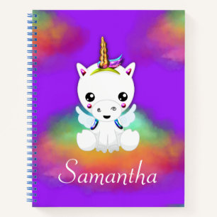 Rainbow Cloud Unicorn on Purple Notebook