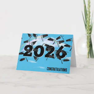 Rainbow Clouds 2026 Black Graduation Hats Card