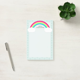 Rainbow Clouds and Heart Raindrops Personalised Post-it Notes