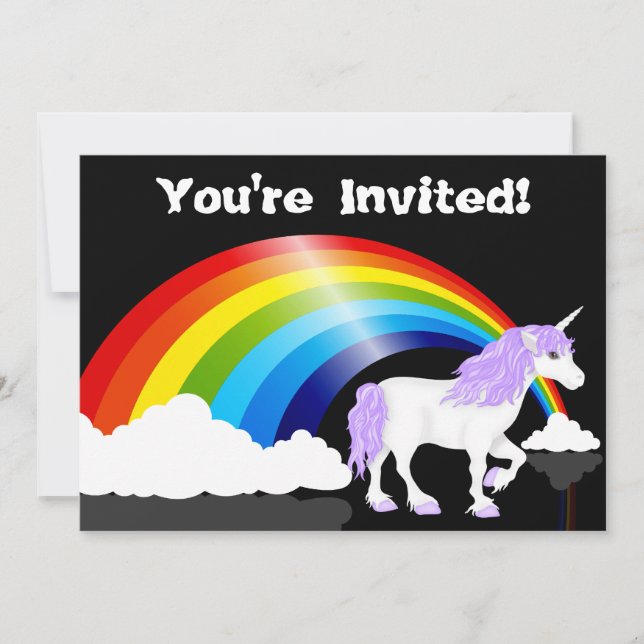 Rainbow, Clouds and Unicorn Birthday Invitation (Front)