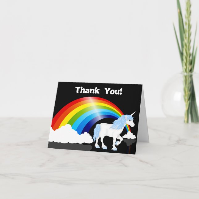 Rainbow, Clouds and Unicorn Thank You Card (Front)