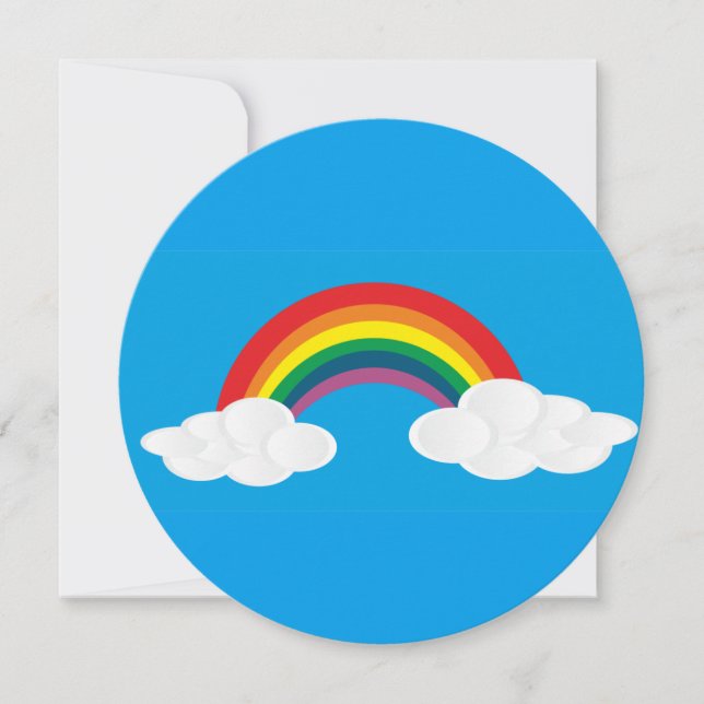 rainbow clouds aqua blue wedding invitations (Front)