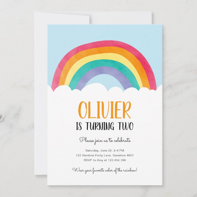 Rainbow Clouds Blue Boy Colours Birthday Invitatio Invitation (Front)