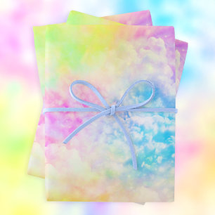 Rainbow Clouds Colorful Mystical Tie Dye Wrapping Paper Sheet