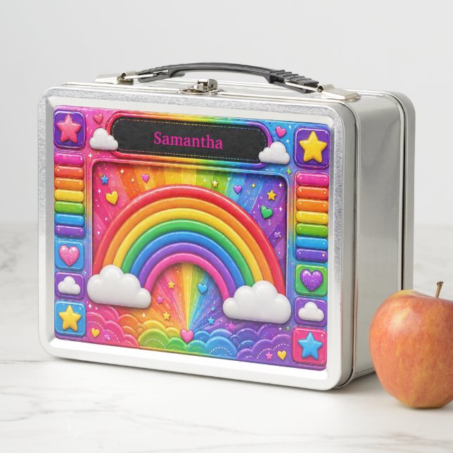 Rainbow Clouds Colourful Sky Pattern Name  Metal Lunch Box (In Situ)