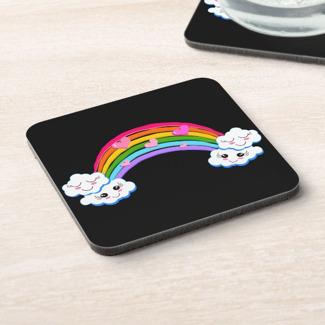 Rainbow Clouds Cork-Backed Coasters (Left Side)