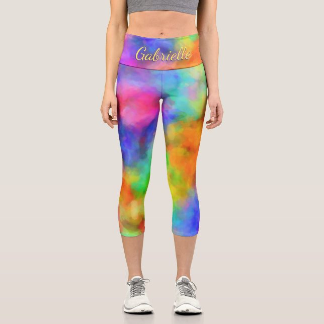 Rainbow Clouds Custom Capri Leggings (Front)
