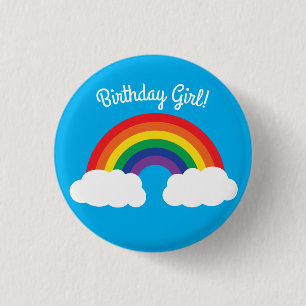 Rainbow & Clouds Cute 1st Birthday Party 3 Cm Round Badge