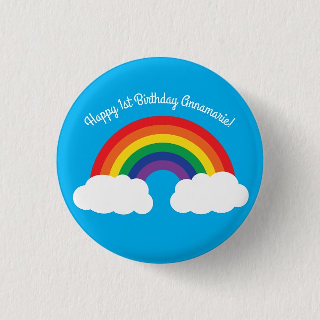 Rainbow & Clouds Cute 1st Birthday Party 3 Cm Round Badge (Front)