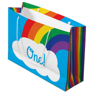 Rainbow & Clouds Cute 1st Birthday Party Large Gift Bag