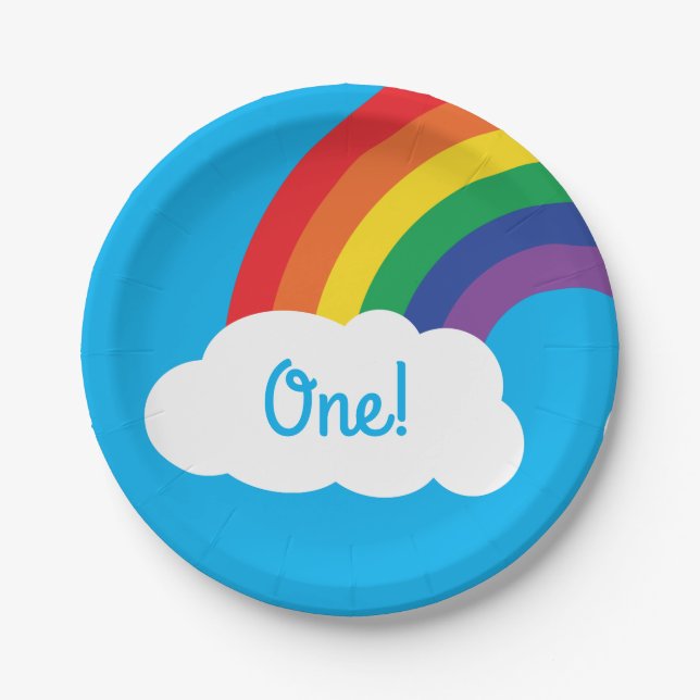 Rainbow & Clouds Cute 1st Birthday Party Paper Plate (Front)