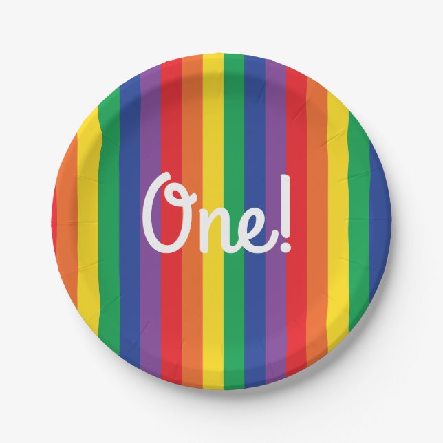 Rainbow & Clouds Cute 1st Birthday Party Paper Plate (Front)