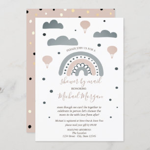 Rainbow,Clouds,Dots Virtual Baby Shower By Mail Invitation