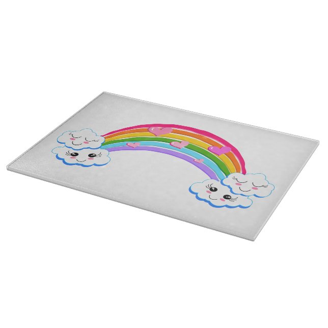 Rainbow Clouds Glass Cutting Board (Corner)