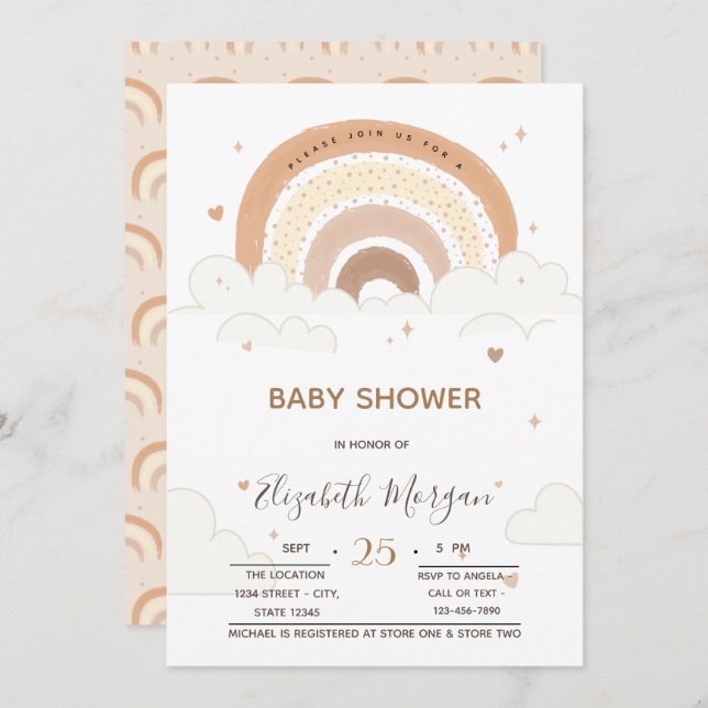 Rainbow Clouds Hearts Baby Shower Invitation (Front/Back)