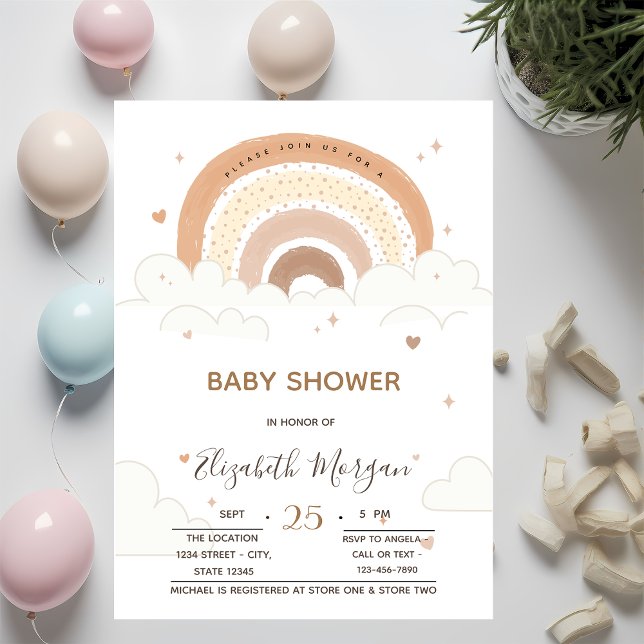 Rainbow Clouds Hearts Baby Shower Invitation (Creator Uploaded)