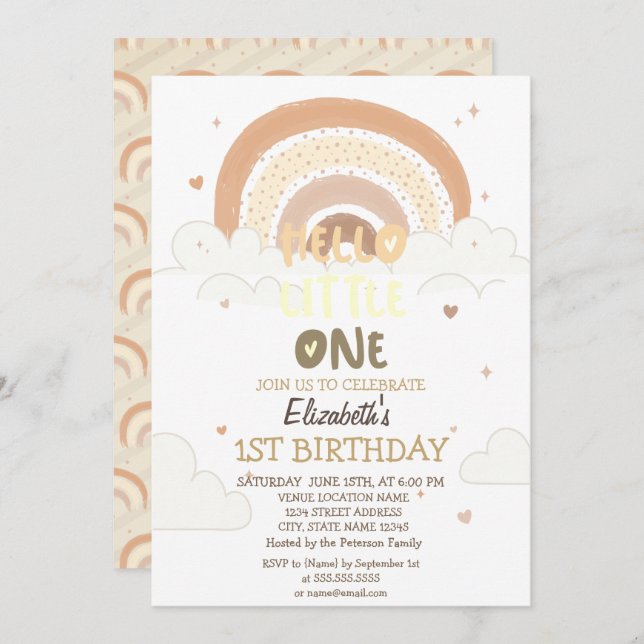 Rainbow Clouds Striped Hello Little One Birthday  Invitation (Front/Back)