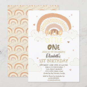 Rainbow Clouds Striped Hello Little One Birthday  Invitation
