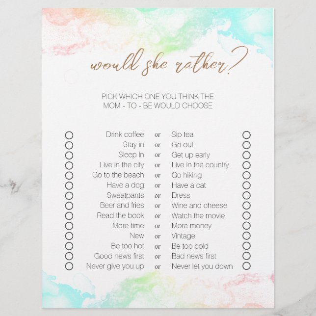 Rainbow Clouds Two-Sided Bingo Baby Shower Games (Front)