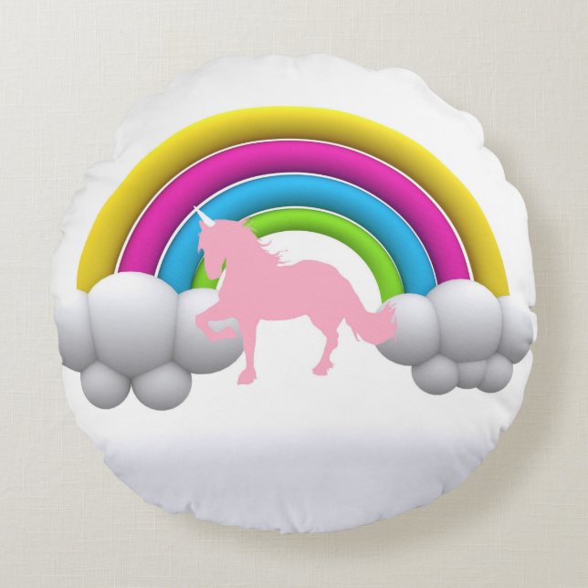Rainbow, Clouds, Unicorn, Custom Printed Round Cushion (Front)