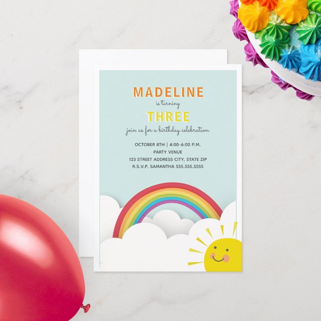 Rainbow Clouds Watercolor Sky Sunshine Birthday Invitation (Creator Uploaded)