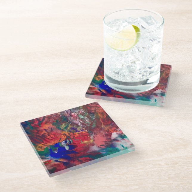 Rainbow Coaster Boho Colourful Glass Drink Coaster (Angled)