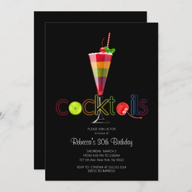 Rainbow Cocktail Party Invitations (Front/Back)