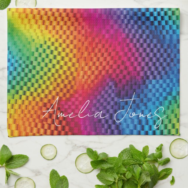 Rainbow Color Geometry Tea Towel (Folded)