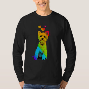 Rainbow Color Yorkshire Terrier with Hearts Colorf T-Shirt