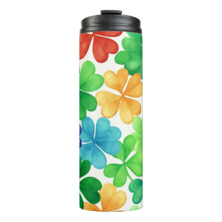 RAINBOW COLORED IRISH CELTIC SHAMROCKS THERMAL TUMBLER
