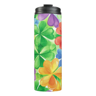 RAINBOW COLORED IRISH CELTIC SHAMROCKS THERMAL TUMBLER