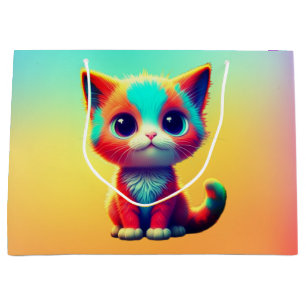 Rainbow Colored Kitten Cartoon Design-68677 Hand T Large Gift Bag