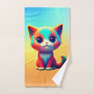 Rainbow Colored Kitten Cartoon Design-68677 Hand Towel