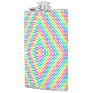 Rainbow-colored metal flask with a geometric 