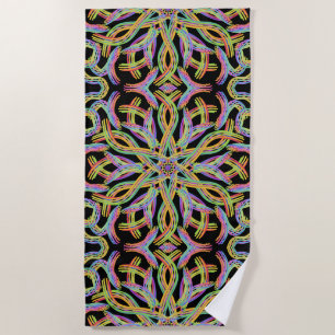 Rainbow Colored String Rope Pattern Art Beach Towel