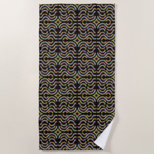 Rainbow Colored String Rope Repeating Pattern Art Beach Towel