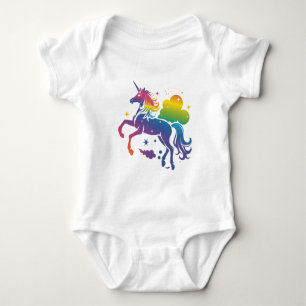 Rainbow colored unicorn design baby bodysuit