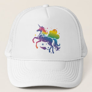 Rainbow colored unicorn design trucker hat