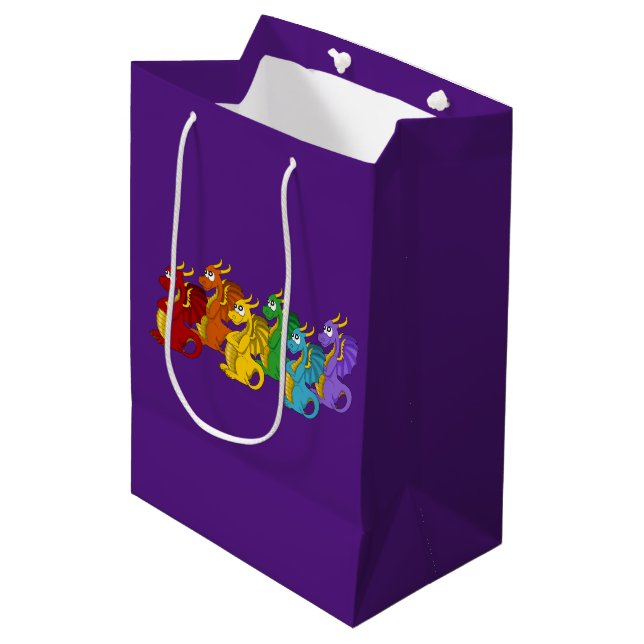Rainbow colorful dragons cartoon  medium gift bag (Front Angled)