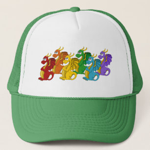 Rainbow colorful dragons cartoon trucker hat