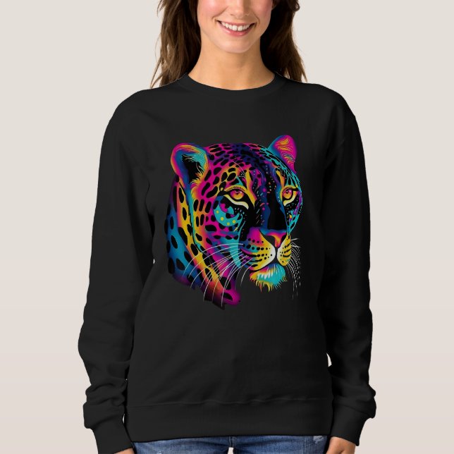 Rainbow Colorful Jaguar Big Cat Lover Print Graphi Sweatshirt (Front)