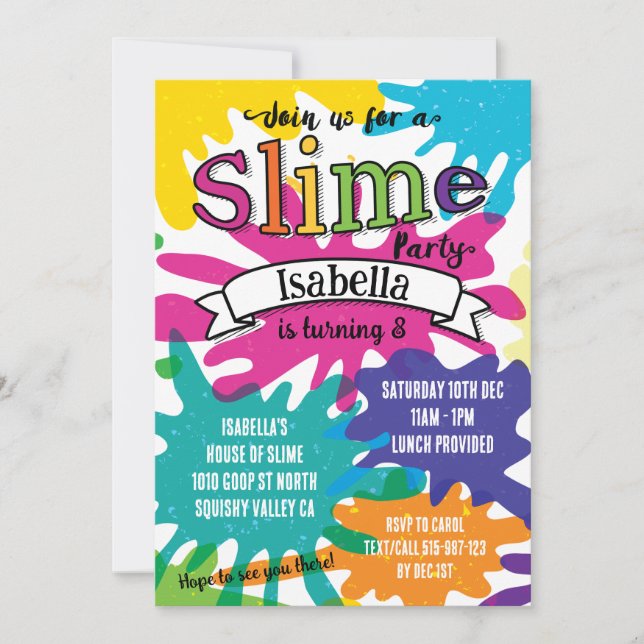 Rainbow Colorful Slime Birthday Party Invitation (Front)